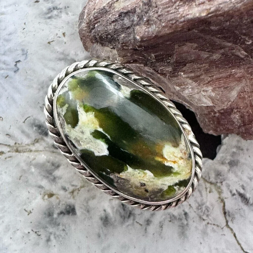 Sterling Southwestern Style Chrome Chalcedony Decorated Ring Size 6.75 For Women